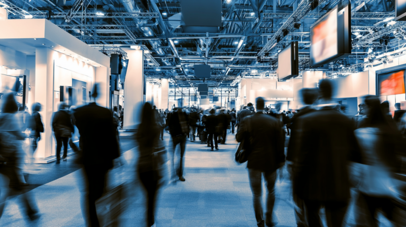 Photograph_of_trade_show Photo showing generic trade show and slow mo effect