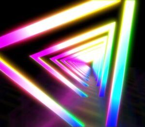 Glowing neon color triangle tunnel