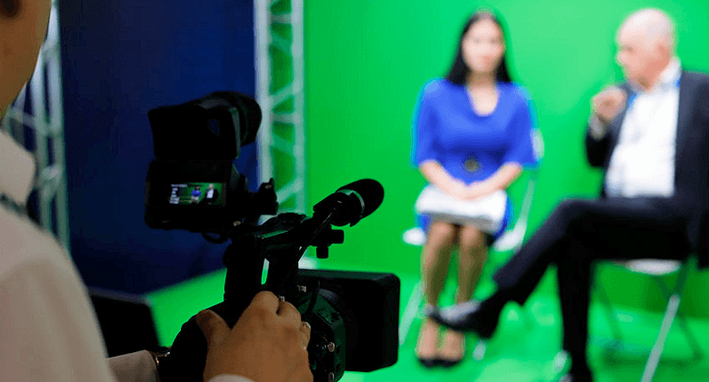 green screen media interview setting