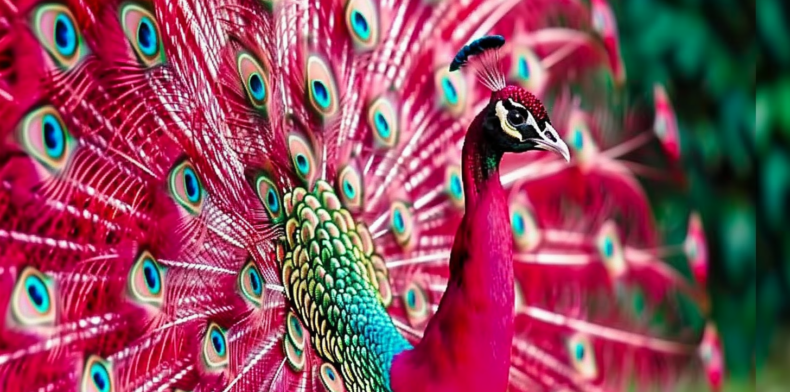 a bright pink peacock displaying feathers to show how a positioning statement makes product or service standout against competitors