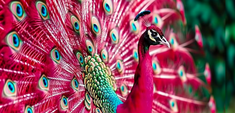 a bright pink peacock displaying feathers to show how a positioning statement makes product or service standout against competitors